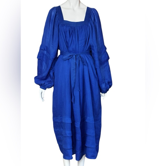 Banana Republic Royal Blue Midi Ramie Long Sleeve Dress Size XL - Picture 2 of 12
